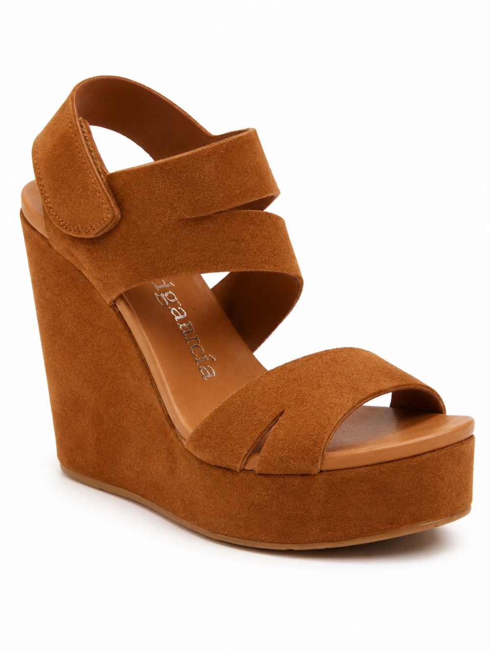 Pedro Garcia Cognac Suede Platform Wedge Sandal CT